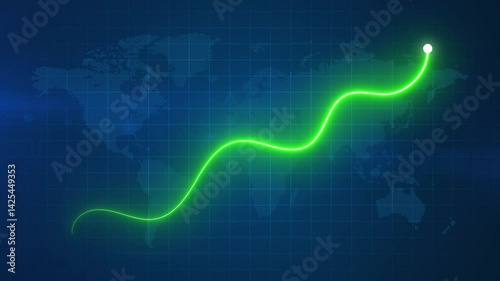 Global business growth neon glowing line and world map background animation  4k.