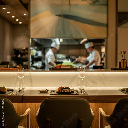 Modern restaurant interior with stylish furniture, warm lighting, cozy ambiance, and contemporary decor, perfect dining space concept for hospitality, lifestyle, and architectural themes.

