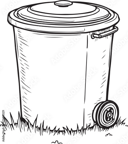 Compost bin Bio Waste Compostable Garbage Black and White Vector Illustration, Sketch Drawing Line Linear Symbol Icon Engraving, Hand-drawn Isolated