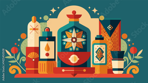 A charming showcase of vintage packaging for beauty products featuring intricate designs and bold colors juxtaposed with the minimalist and sleek. Vector illustration