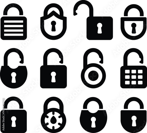 lock icon set. locked and unlocked symbols. modern open and closed padlock. security icon sets. security symbols. lock and security icon for app, ui, website and logo. vector illustration transparent