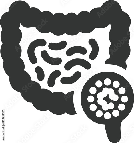 Detailed Colon Anatomy with Intestinal Flora Magnified on Transparent BG