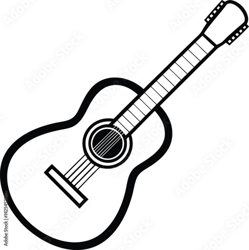 Simple Black Line Art Illustration of an Acoustic Guitar