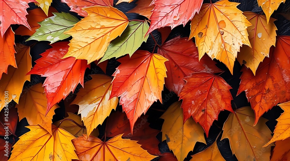 Obraz premium An oil painting of autumn leaves featuring rich textures and visible brushstrokes