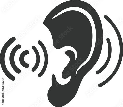 Ear Listening Sound Waves on Transparent Background