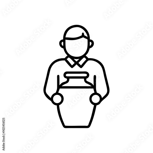 Elderly man holding funeral urn, sorrowful icon of remembrance