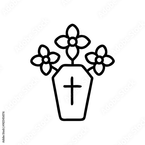 Funeral flower arrangement icon, tribute and peaceful remembrance