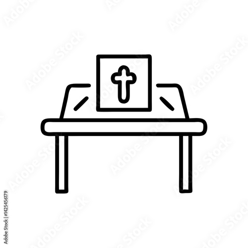 Funeral program icon on table, ceremonial document of remembrance