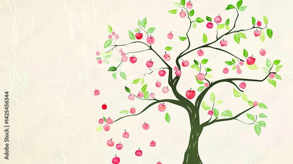 Fototapeta premium Mother's Day Apple Tree Background: Using the Lush Apple Tree as a Backdrop, Writing a Tender Story of Maternal Love Rooted and Growing, and a Tribute to Life