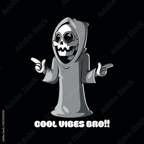 Reaper Character with a positive message vector illustrator. Mascot, funny design concept.