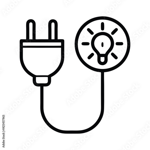 Electrical Plug with Lightbulb Outline Icon on Transparent Background Design