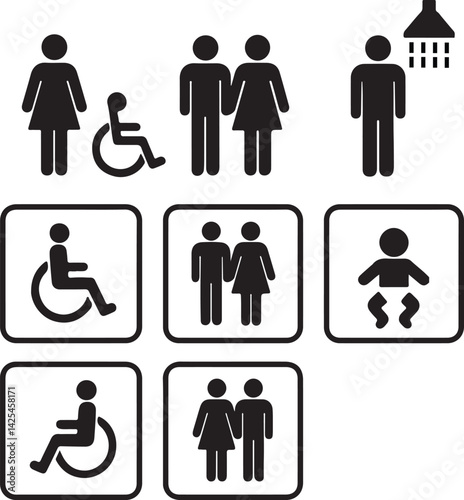 Universal and Accessible Restroom & Baby Changing Vector Icons Set