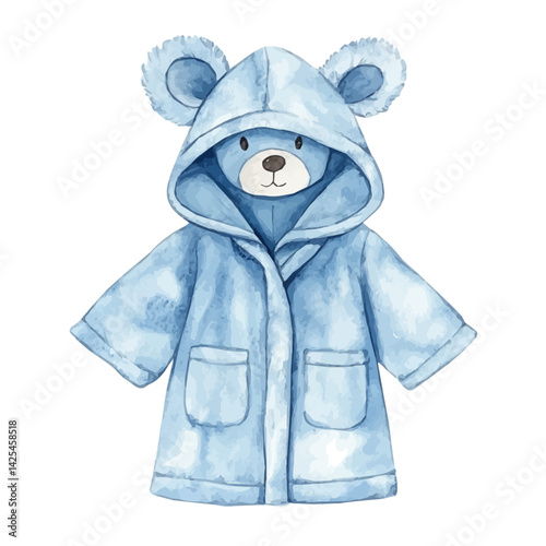 Baby bathrobe with cute animal ears, watercolor illustration, isolated on a white background.

