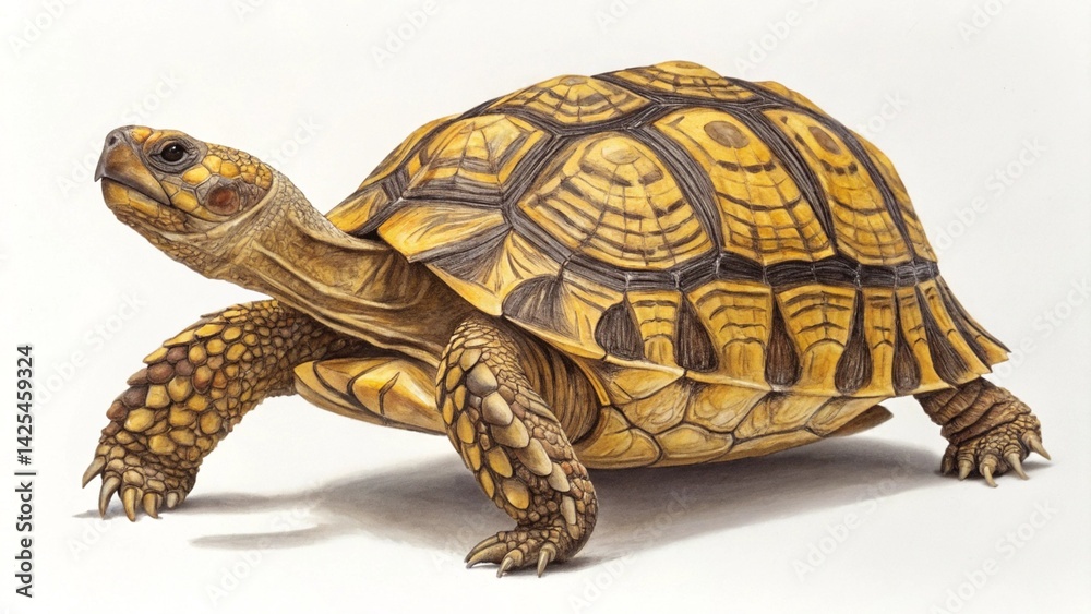 Obraz premium Ornate Turtle Side View with Intricate Shell on White Background