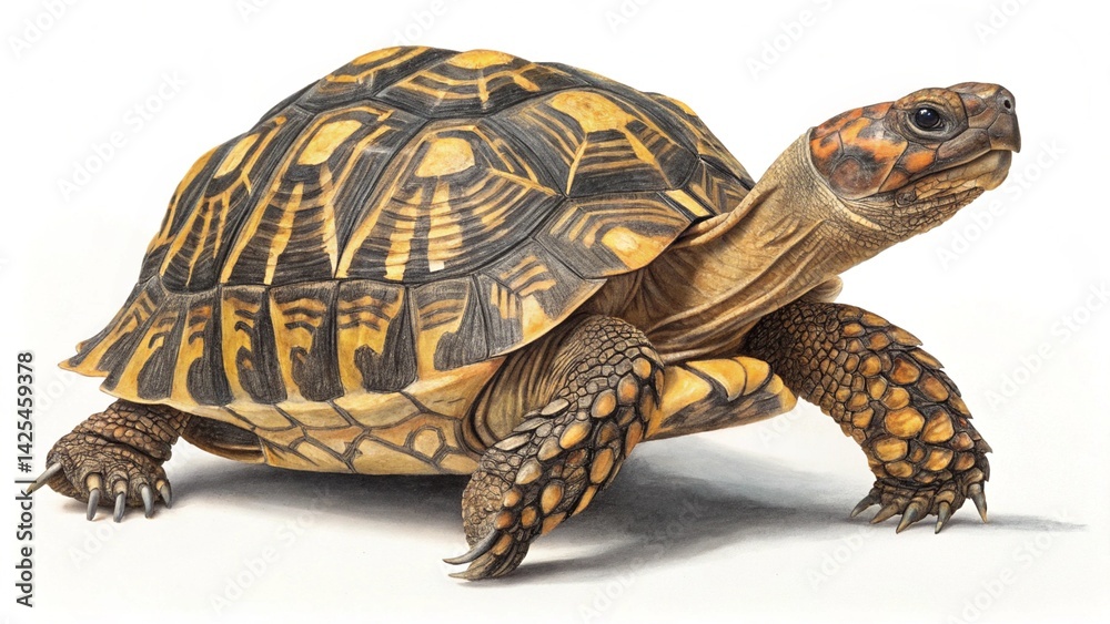 Obraz premium Ornate Turtle Side View with Intricate Shell on White Background