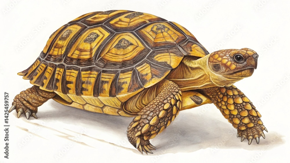 Fototapeta premium Ornate Turtle Side View with Intricate Shell on White Background