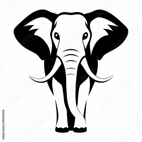 Black and White Elephant Illustration. Wildlife Animal Design
