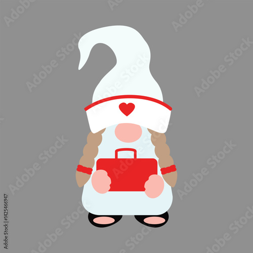 isolated nurse gnome, cartoon character