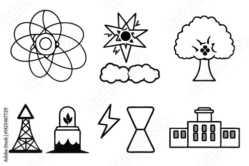 nuclear fission line art creative abstract design elements