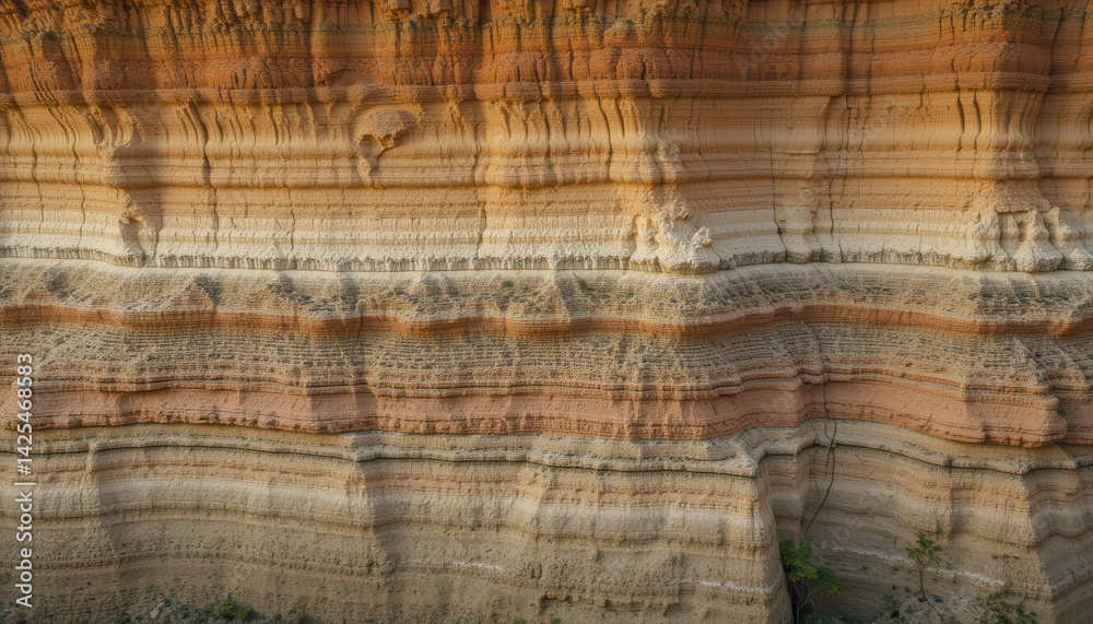 Naklejka premium Striated rock layers showcasing geological formations and colors.