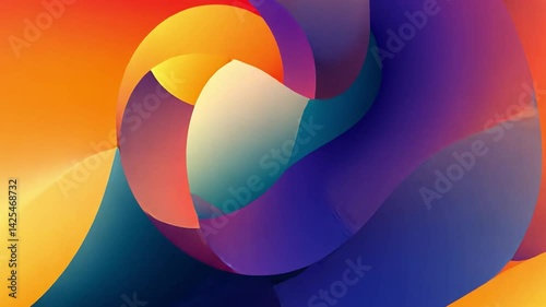 Vibrant abstract shapes and smooth curves create harmonious composition, blending colors in fluid design that evokes energy and creativity through captivating gradients.