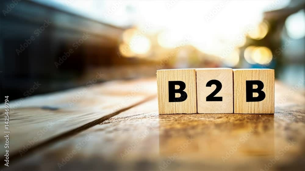 Wooden blocks with the text B2B on a blurred background, representing B2B marketing, ecommerce, and lead generation in business strategy