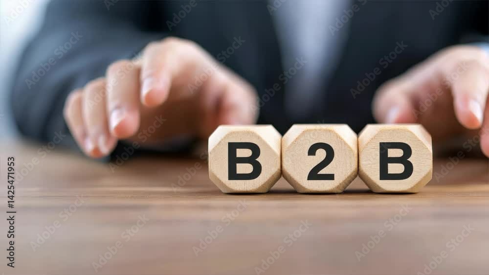 A person rolling three wooden dice with B2B written on them, representing risk, decision making, and B2B marketing in ecommerce and lead generation