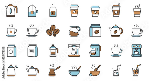 Coffee, Tea, and Beverage Icon Set