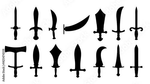 set of dagger silhouette vector on white background