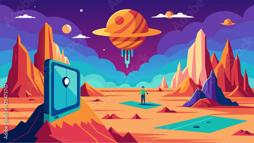 A digital illustration of an otherworldly landscape replaces the original photograph on a beloved album cover adding a new dimension to the artwork. Vector illustration