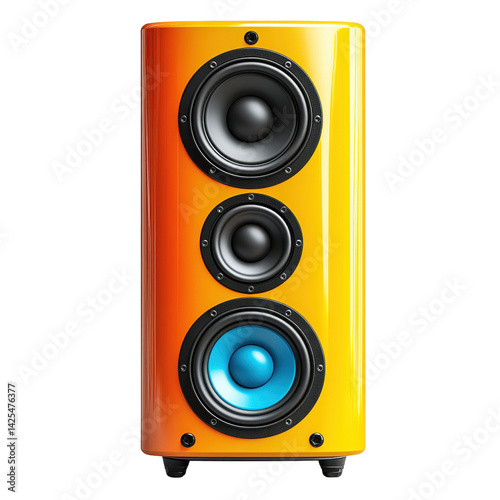 yellow audio speaker isolated on transparent background.