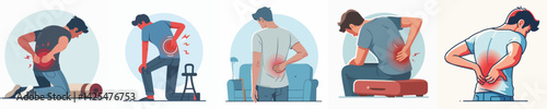 collection of vector images of a man with back pain