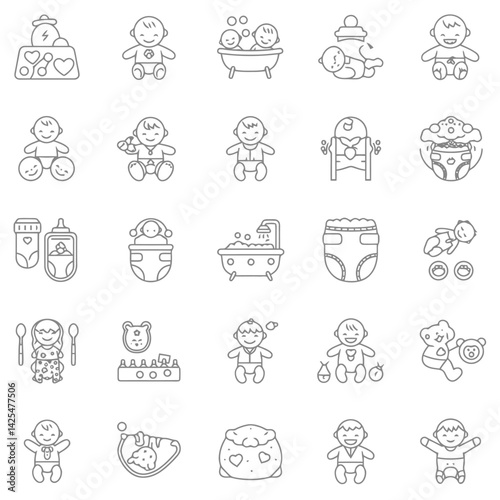 Set of line icons related to child care,   international children day, kid rights, parenthood. Outline icon collection. Editable stroke. Vector illustration
