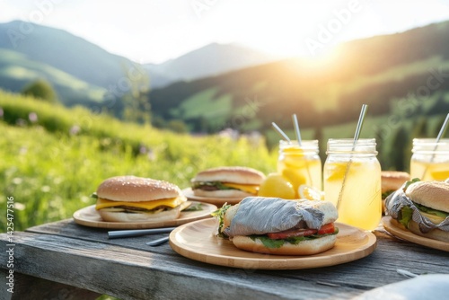 Enjoying a delightful picnic with friends in a lush meadow under the warm sun, featuring sustainable dining essentials