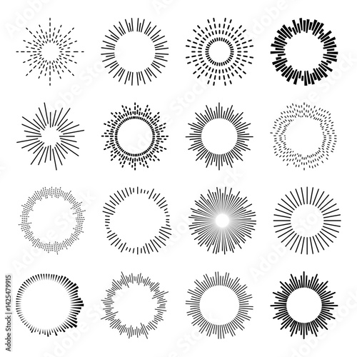 Set circular equalizer. Audio waves for music sounds. Abstract radial radio and voice volume symbol.