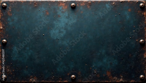 Dark metal plate, riveted surface, grunge texture, worn, plate