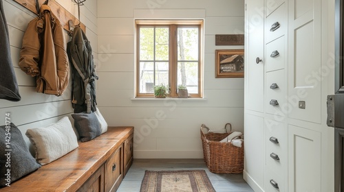 Rustic Farmhouse Entryway:  Cozy and Functional Mudroom Design