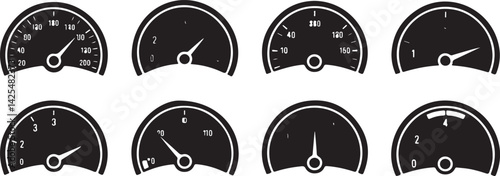 Collection of Eight Black and White Gauge Icons