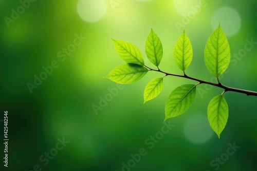 Single branch with leaves stretching outwards from central point, branch, leaf,