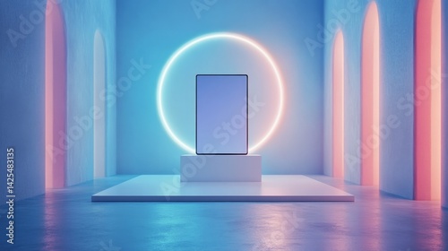 Neon Smartphone Display: Futuristic Tech Showcase