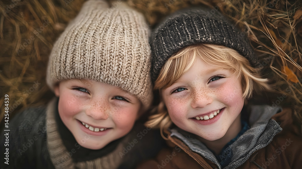 Happy children smiling together close up Happy children smiling together close up
