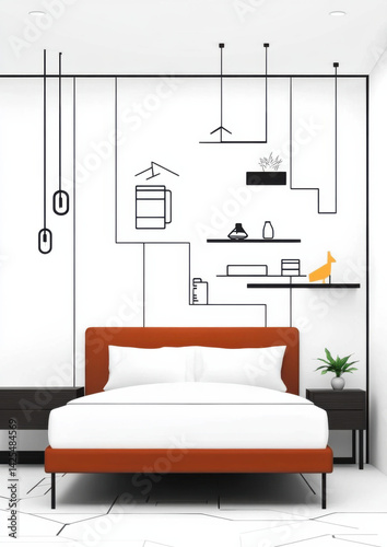 Wallpaper Mural Modern bedroom interior design contemporary home digital art minimalistic style stylish view creative space Torontodigital.ca