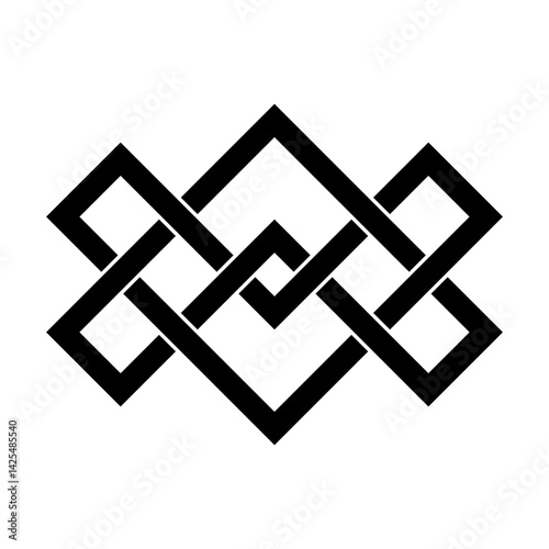 Asian knot or eternal knot. Black sign. Tradition Chinese, Tibetian knot