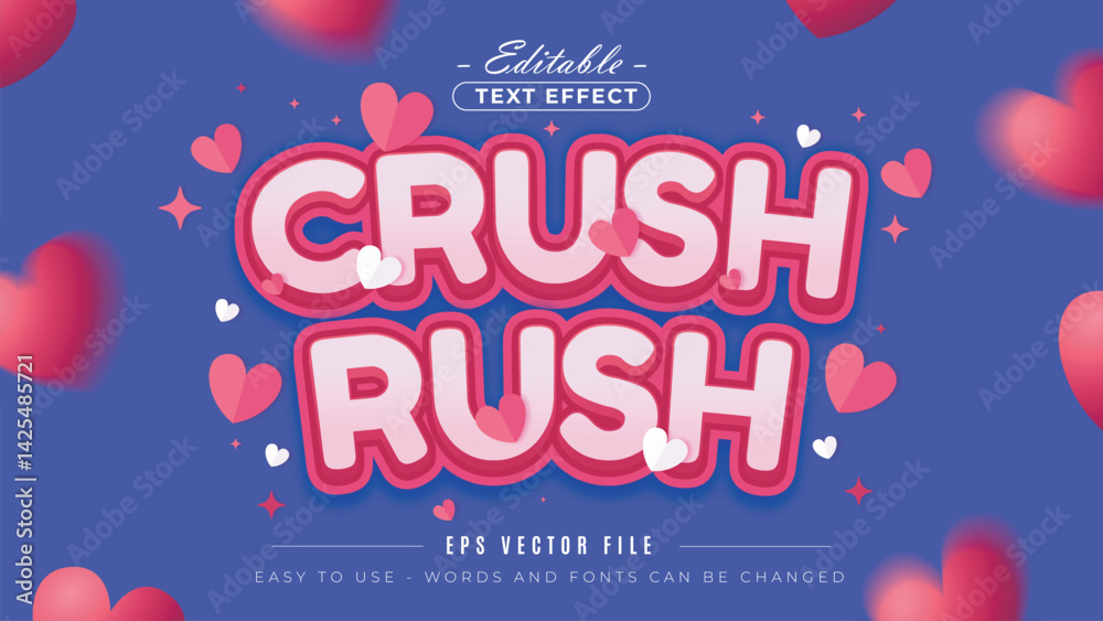 Naklejka premium Crush rush red pink, editable text effect.