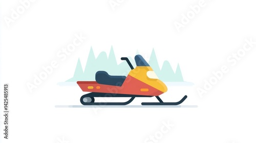 Vibrant Snowmobile in Winter Landscape with Snowy Trees