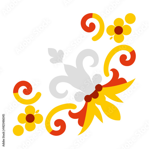 Colorful floral design featuring swirls and vibrant hues inspired by traditional art forms often seen in festive celebrations and cultural displays