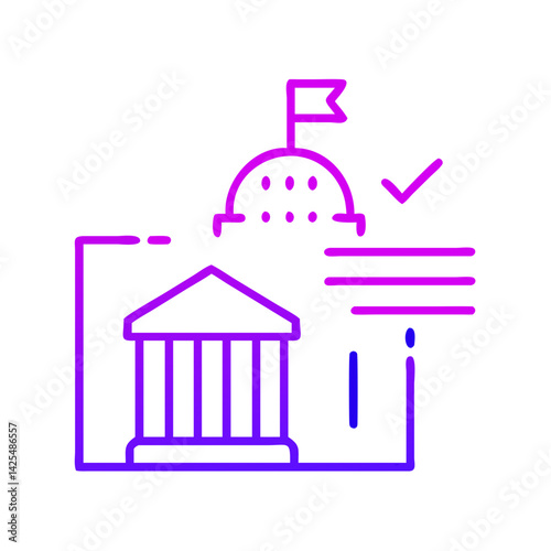 Government building illustration featuring a dome with a flag and columns representing civic structure and authority