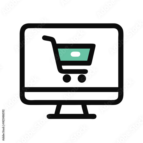 Cart icon displayed on a computer screen representing online shopping experience and e-commerce activity
