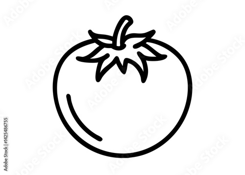 Stylized outline of a tomato showcasing its smooth surface and leafy top in an artistic representation suitable for various designs and projects