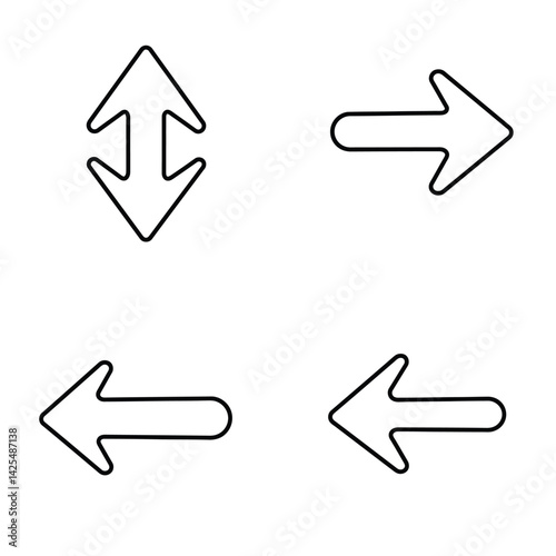Hand drawn arrow vector icons set. Sketch arrow design for business plan and education. Set of arrows black icons. Circle arrows, rotate arrow, redo process symbol.